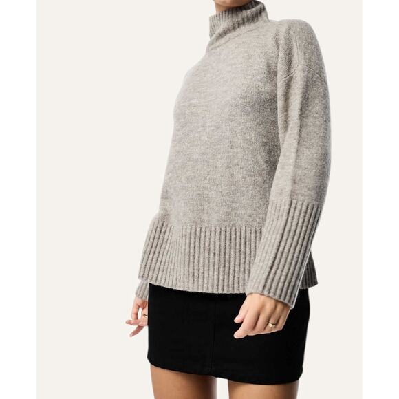 & Other Stories Gray Wool Mohair Blend Turtleneck Sweater Ribbed Hem Size L - Picture 9 of 9